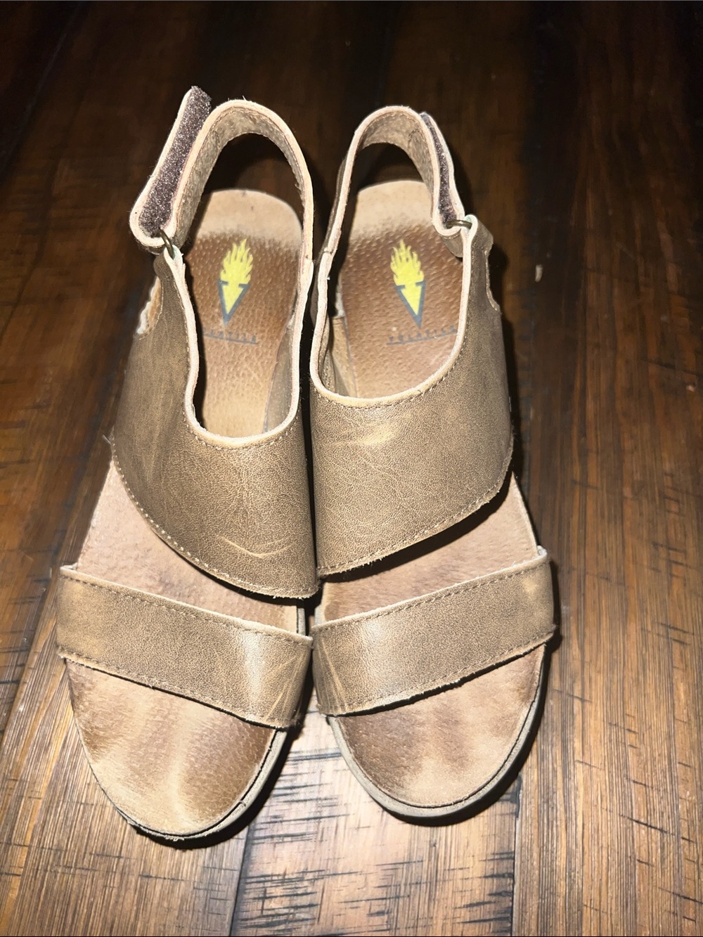 Volatile Brown Leather Studded Platform Wedge Sandals